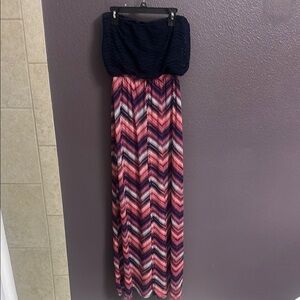 Navy and Pink Chevron Strapless Dress